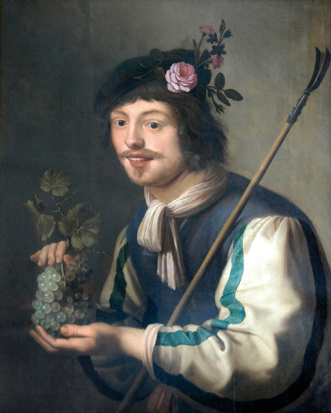 Млад мъж с чепка грозде и рози