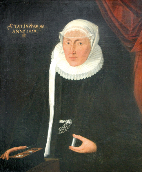 Дамски портрет с рюш, воалетка и кутия с монети и скъпоценности