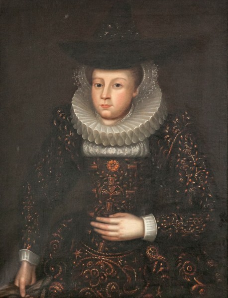 Дамски портрет с ръкавици, рюш и черна шапка